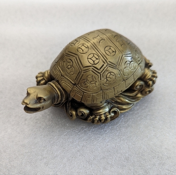 3" Gold Feng Shui Lucky Turtle Statue Figurine Paperweight Gift Home Decor - Picture 1 of 10